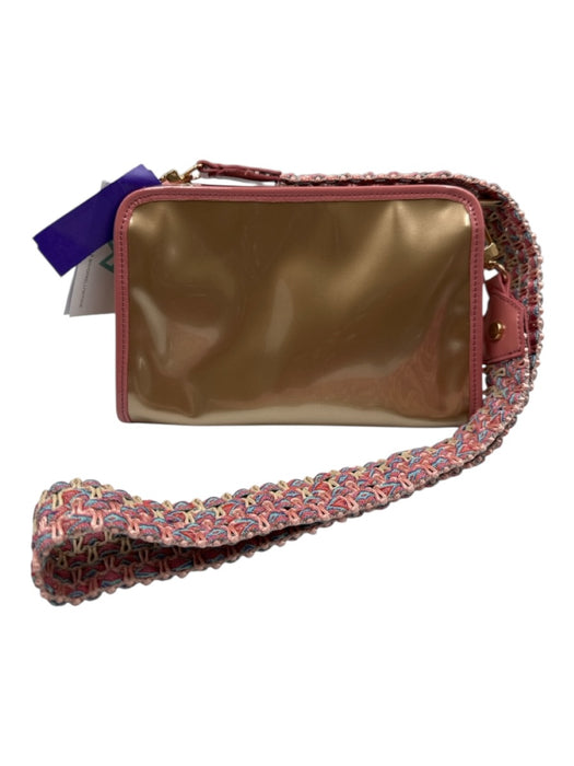 Kelly Wynne Gold, Pink, Blue Rubber Woven Strap Metallic Zip Top Shoulder Bag Gold, Pink, Blue / S