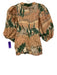 Las Surenas Size XS Beige & Green Linen & Cotton Short Puff Sleeve Buttons Top Beige & Green / XS