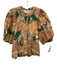 Las Surenas Size XS Beige & Green Linen & Cotton Short Puff Sleeve Buttons Top Beige & Green / XS