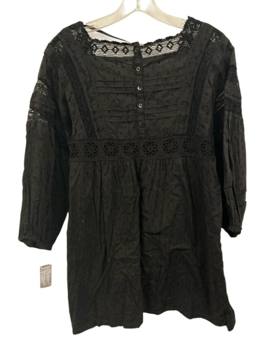Free People Size XS Black Cotton Puff 1/2 Sleeve Crochet Lace Square Neck Top Black / XS