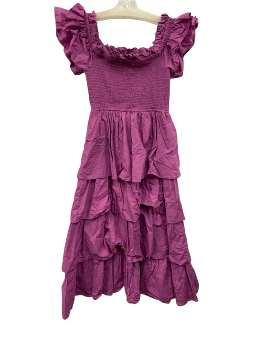 Cleobella Size S Purple Cotton Ruffle Cap Sleeve Smocked Bodice Midi Dress Purple / S