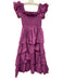 Cleobella Size S Purple Cotton Ruffle Cap Sleeve Smocked Bodice Midi Dress Purple / S