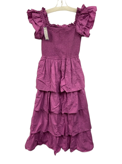 Cleobella Size S Purple Cotton Ruffle Cap Sleeve Smocked Bodice Midi Dress Purple / S