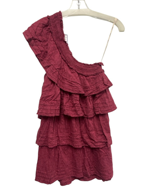Cleobella Size S Maroon Red Cotton One Shoulder Ruffle Tiered Mini Dress Maroon Red / S