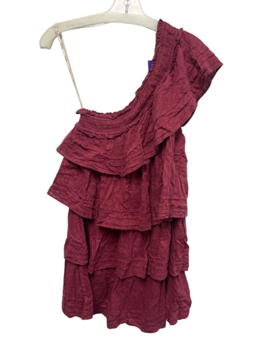 Cleobella Size S Maroon Red Cotton One Shoulder Ruffle Tiered Mini Dress Maroon Red / S