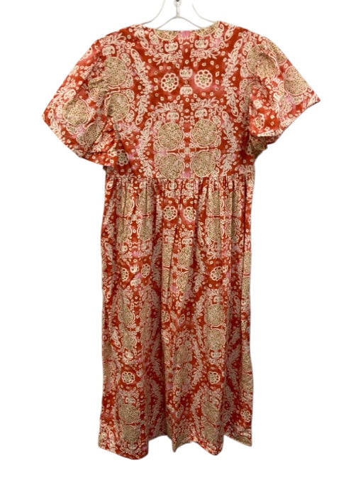Maeve Size XS Orange, Pink, Beige Cotton Ruffle Cap Sleeve Abstract Print Dress Orange, Pink, Beige / XS
