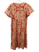 Maeve Size XS Orange, Pink, Beige Cotton Ruffle Cap Sleeve Abstract Print Dress Orange, Pink, Beige / XS