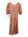 Beyond by Vera Size M Pink, Yellow, Green Cotton Short Puff Sleeve V Neck Dress Pink, Yellow, Green / M