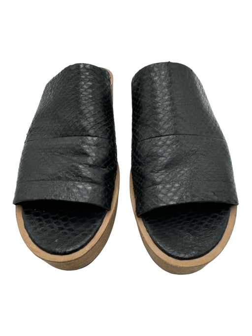 Vince Shoe Size 8 Black & Brown Python Stacked Heel Platform Open Toe Flats Black & Brown / 8