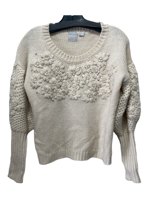 Zero Degrees Celsius Size XS Cream Beige Acrylic Floral Knit Long Sleeve Sweater Cream Beige / XS