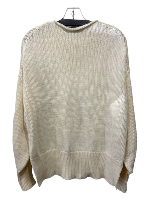 Theory Size P/XS Cream Cotton Knit Long Puff Sleeve Drop Shoulder Sweater Cream / P/XS