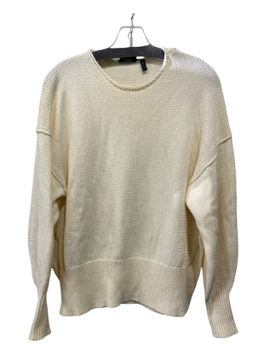 Theory Size P/XS Cream Cotton Knit Long Puff Sleeve Drop Shoulder Sweater Cream / P/XS