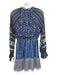 Hemant & Nandita Size S Navy Blue Print Polyester Long puff sleeve Dress Navy Blue Print / S