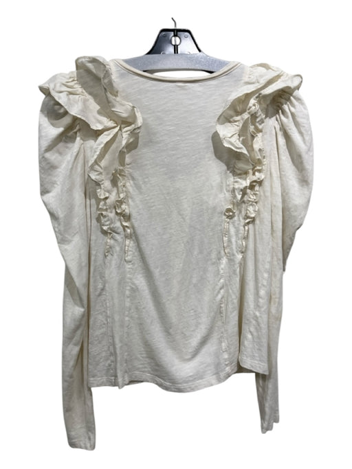 By Anthropologie Size XS Cream Cotton Ruffle Neck Long Sleeve V Neck Top Cream / XS