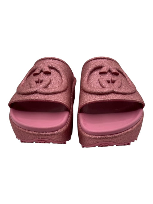 Gucci Shoe Size 38 Pink Slides Glitter Logo Platform Sandals Pink / 38