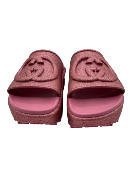Gucci Shoe Size 38 Pink Slides Glitter Logo Platform Sandals Pink / 38