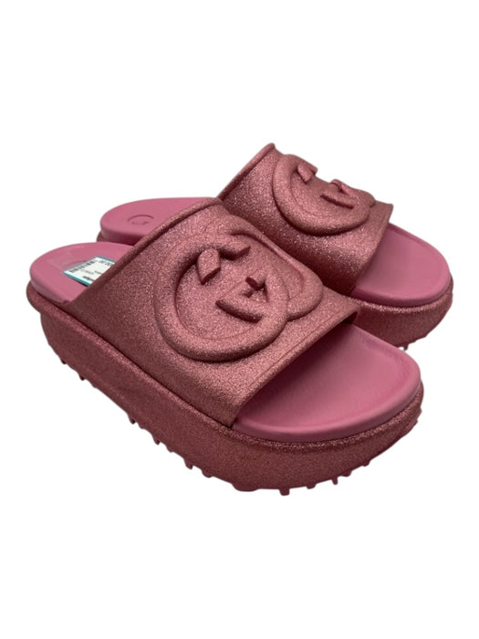 Gucci Shoe Size 38 Pink Slides Glitter Logo Platform Sandals Pink / 38