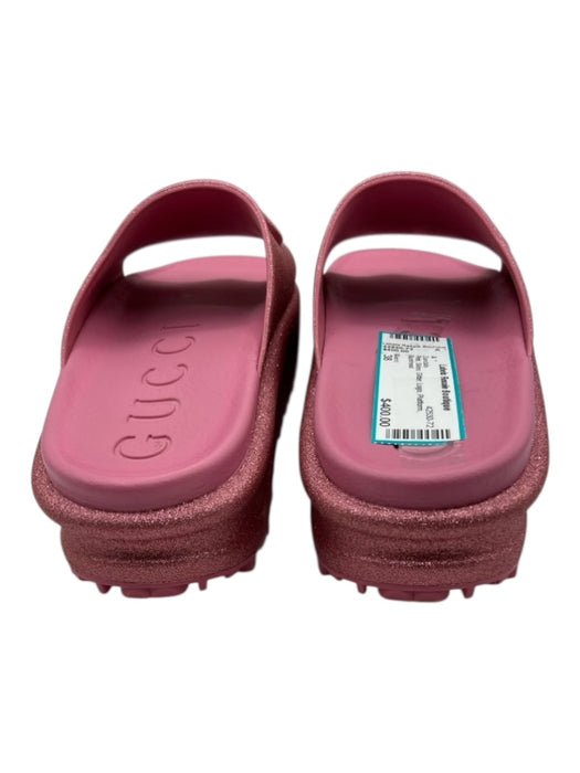Gucci Shoe Size 38 Pink Slides Glitter Logo Platform Sandals Pink / 38