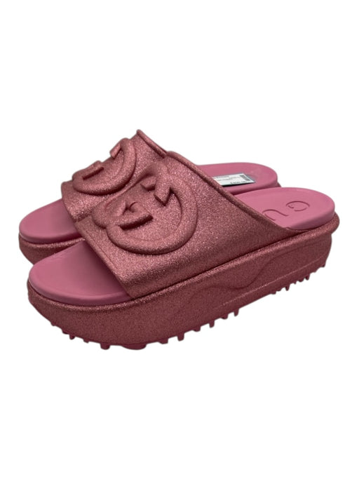Gucci Shoe Size 38 Pink Slides Glitter Logo Platform Sandals Pink / 38