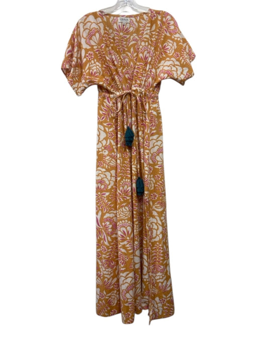 Sohalia Size One Size Yellow, White & Pink Cotton & Linen Floral Paisley Dress Yellow, White & Pink / One Size