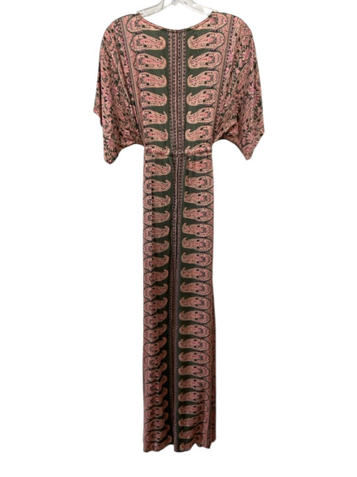 Omika Size One Size Green, Pink & Black Viscose Abstract Paisley V Neck Dress Green, Pink & Black / One Size