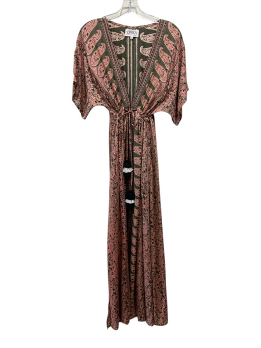 Omika Size One Size Green, Pink & Black Viscose Abstract Paisley V Neck Dress Green, Pink & Black / One Size