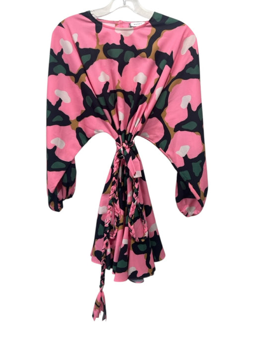 Rhode Size XS Pink, Green & Black Polyester Blend Abstract Print Ruffle Dress Pink, Green & Black / XS
