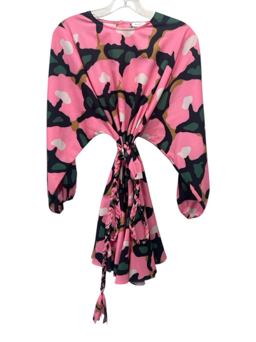 Rhode Size XS Pink, Green & Black Polyester Blend Abstract Print Ruffle Dress Pink, Green & Black / XS