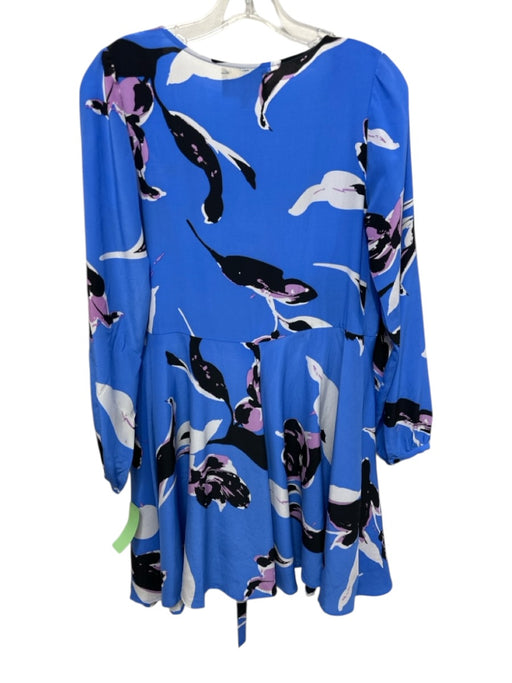 Yumi Kim Size XS Blue, Black, White, Purple Silk Abstract Floral Wrap Mini Dress Blue, Black, White, Purple / XS
