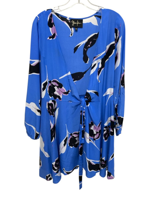 Yumi Kim Size XS Blue, Black, White, Purple Silk Abstract Floral Wrap Mini Dress Blue, Black, White, Purple / XS