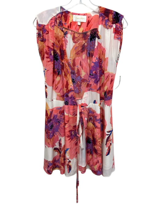 Yumi Kim Size XS Orange, Purple & White Silk Short Cap Sleeve Wrap Mini Dress Orange, Purple & White / XS