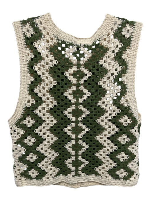 Sandro Size XS Beige & Green Cotton Blend Crochet Knit Button Up Sleeveless Top Beige & Green / XS