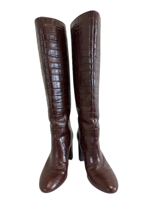 Loeffler Randall Shoe Size 8.5 Brown Leather Almond Toe Croc Embossed Boots Brown / 8.5