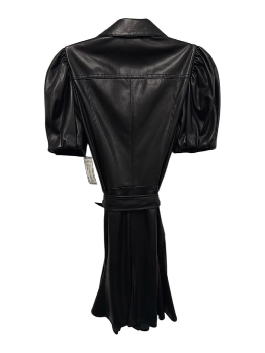 Alice & Olivia Size 0 Black Polyurethane Faux Leather Button Front Collar Dress Black / 0