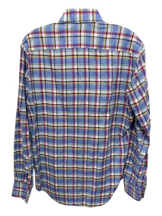 Ledbury Size M Blue & Multi Cotton Blend Plaid Button up Men's Long Sleeve Shirt Blue & Multi / M