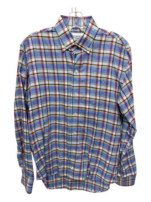 Ledbury Size M Blue & Multi Cotton Blend Plaid Button up Men's Long Sleeve Shirt Blue & Multi / M