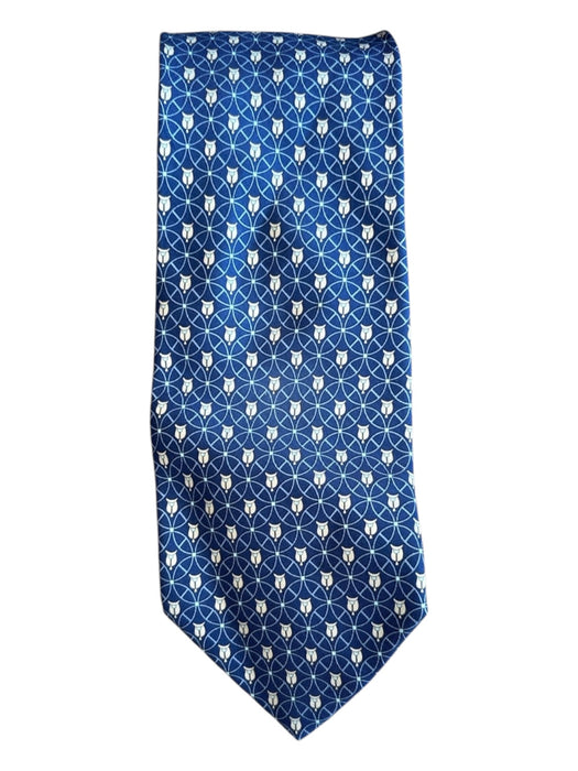 Ferragamo Blue & White Silk Owls Men's Ties Blue & White