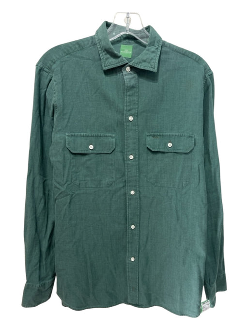 Sid Mashburn Size M Green Cotton Blend Solid Button Up Men's Long Sleeve Shirt Green / M