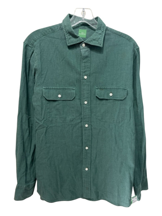 Sid Mashburn Size M Green Cotton Blend Solid Button Up Men's Long Sleeve Shirt Green / M