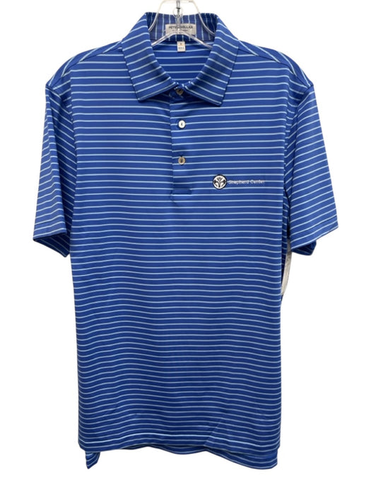 Peter Millar Size S Blue & White Polyester Striped Polo Men's Short Sleeve Blue & White / S
