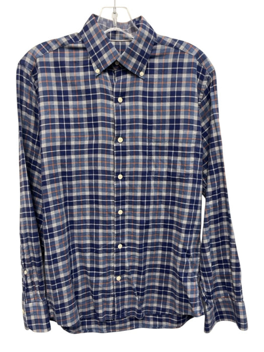 Peter Millar Size S Blue & Multi Cotton Plaid Button Down Short Sleeve Shirt Blue & Multi / S