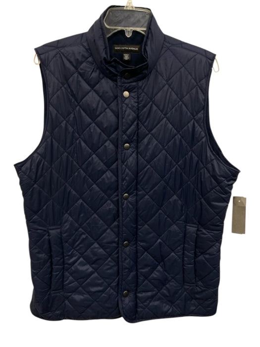 Saks Fifth Ave Size M Navy Blue Nylon Solid Quilted Zipper Men's Vest Navy Blue / M