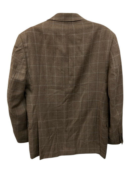 Saks Fifth Ave Black Tan & Blue Silk Blend Plaid 2 Button Men's Blazer Tan & Blue / 38R