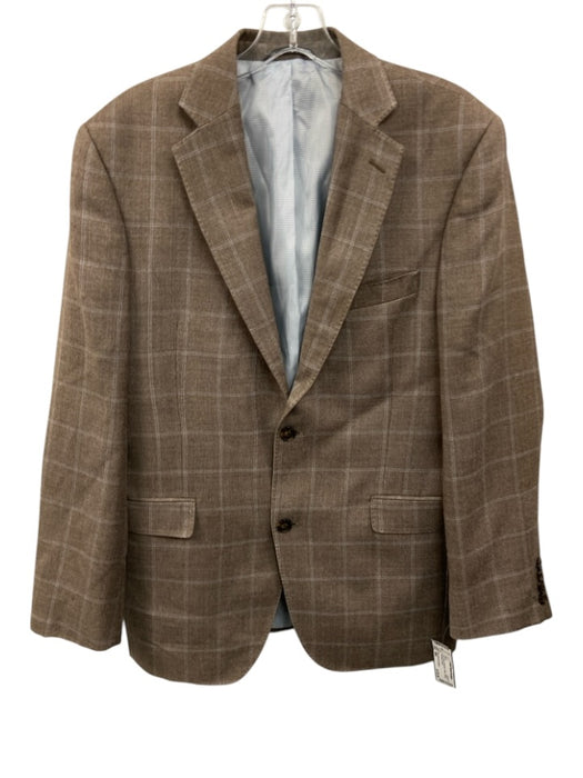Saks Fifth Ave Black Tan & Blue Silk Blend Plaid 2 Button Men's Blazer Tan & Blue / 38R