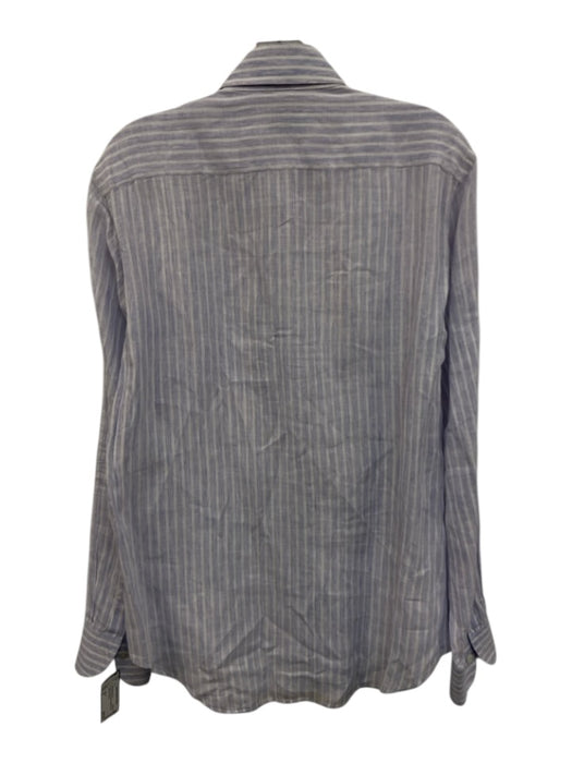 Ledbury Size M Purple & White Striped Button Down Men's Long Sleeve Shirt Purple & White / M