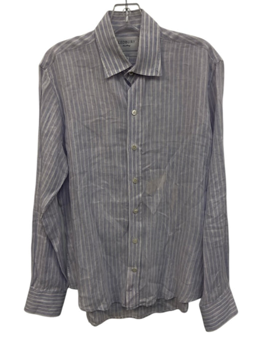 Ledbury Size M Purple & White Striped Button Down Men's Long Sleeve Shirt Purple & White / M