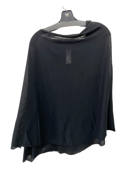 White + Warren Black Linen Sheer Round Neck Poncho Black / One Size