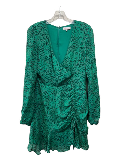 Parker Size 4 Green & Black Silk & Viscose Animal Print Surplice Back Zip Dress Green & Black / 4