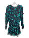 Misha Collection Size S Black & Teal Viscose Floral Ruffle V Neck Tiered Dress Black & Teal / S