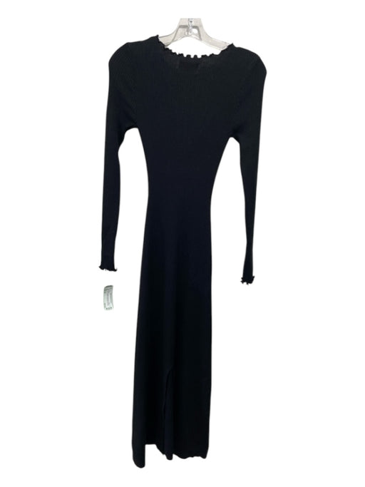 Dissh Size M Black Viscose & Nylon Blend Ribbed Maxi Side Slit Long Sleeve Dress Black / M